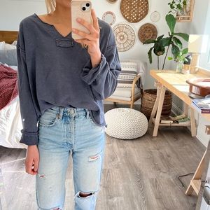 Indigo Rein NWOT Gray Bell Sleeved Raw Hem Sweater